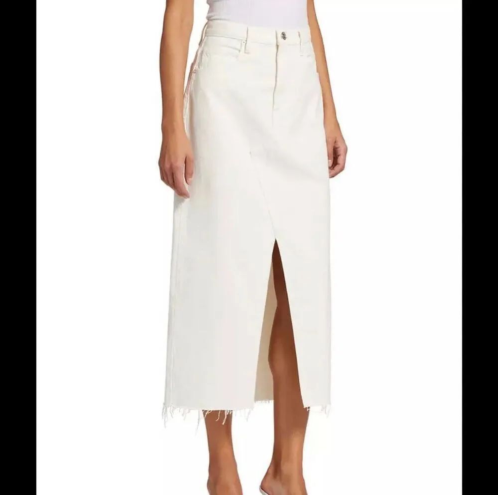 Frame Denim Angled Seam Midaxi Front Slit Midi Jean Skirt Cream Women’s Size 30